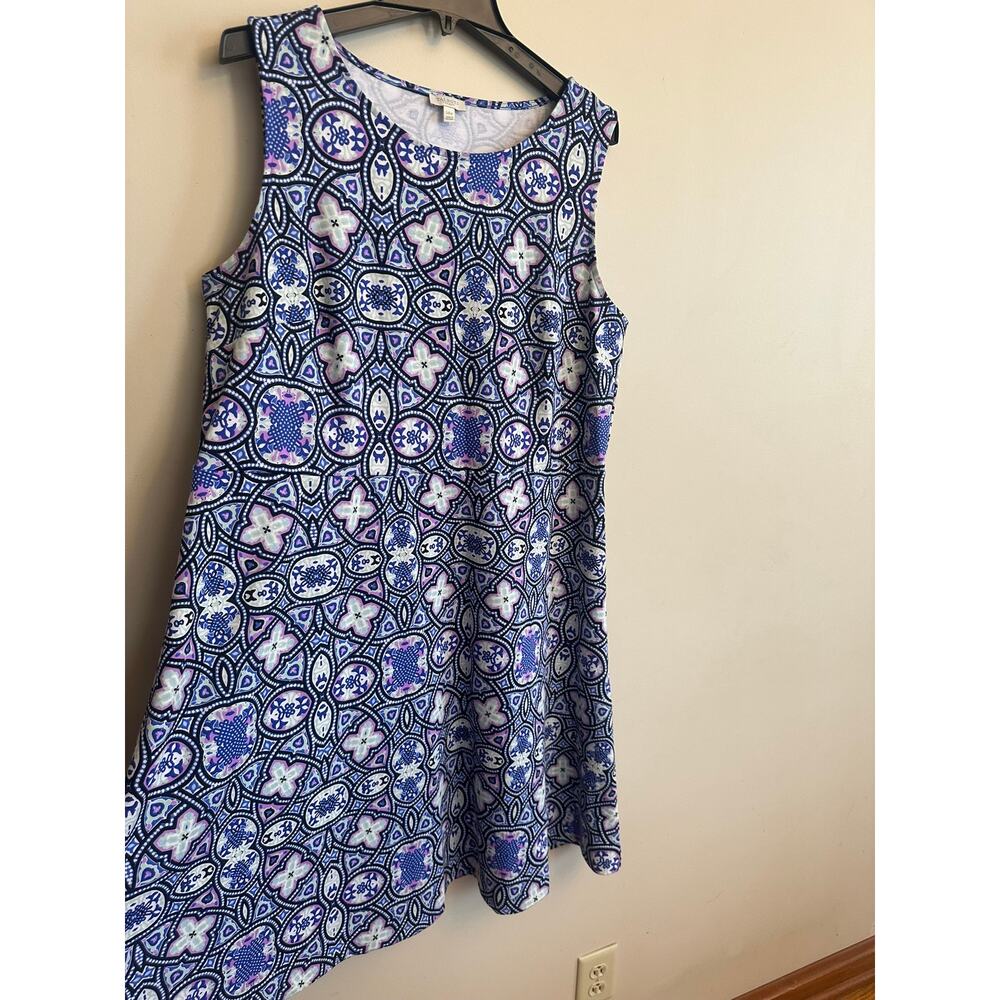 Talbots Plus Sleeveless Fit & Flare Dress Blue Purple Print Size 14W - Picture 2 of 5